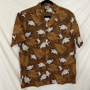 Royal Creations Mens Brown/Tan Turtle Hawaiian Short Sleeve Shirt Sz L